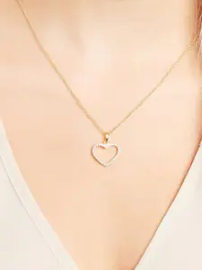 VIEN Gold Plated Stainless Steel Cubic Zirconia Stone Studded Heart Shaped Pendant