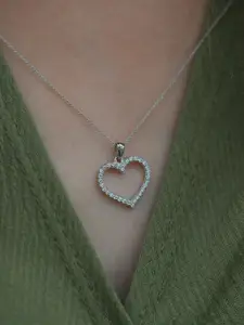 VIEN Cubic Zirconia-Studded Heart Pendant With Chain