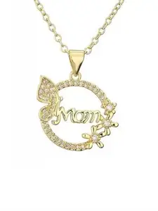 VIEN Gold-Plated Cubic Zirconia-Studded Pendant With Chain