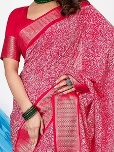 Saree mall Pink & White Ethnic Motifs Printed Zari Sungudi Sarees