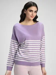 FOREVER 21 Striped Boat Neck Pullover