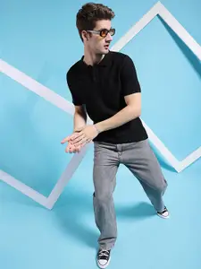 The Indian Garage Co Self Design Polo Collar Acrylic Pullover Sweater