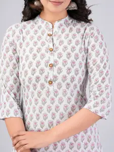 MAUKA Floral Printed Mandarin Collar Cotton Kurta