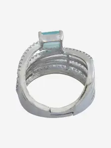 Kushal's Fashion Jewellery Rhodium-Plated CZ-Studded Adjustable Finger Ring