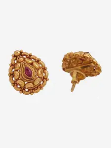 Kushal's Fashion Jewellery 92.5 Pure Silver Gold-Plated Teardrop Shaped Stud Earrings
