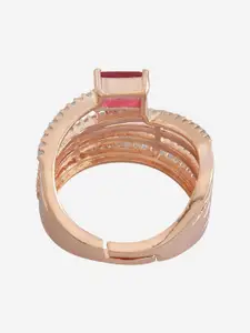 Kushal's Fashion Jewellery Rose Gold-Plated CZ-Studded Adjustable Ring