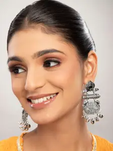 Priyaasi Silver-Plated Oxidised Drop Earrings