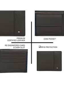Tommy Hilfiger Men Textured Brand Logo Leather RFID Two Fold Wallet