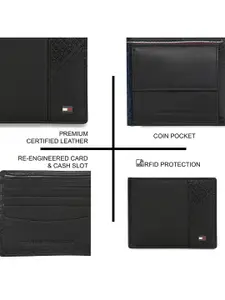 Tommy Hilfiger Men Textured Brand Logo Leather RFID Two Fold Wallet