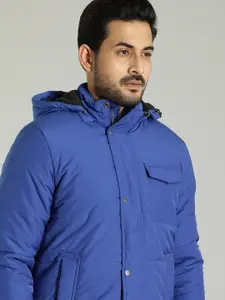 Indian Terrain Hooded Longline Puffer Jacket with Patchwork