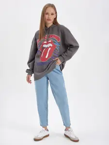 DeFacto Printed Hooded Cotton Sweatshirt