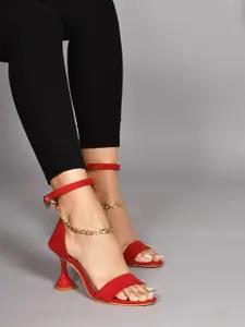 THE WHITE POLE Chain Embellished Open Toe Block Heels