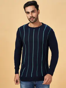 YU by Pantaloons Striped Round Neck Acrylic Pullover Sweater