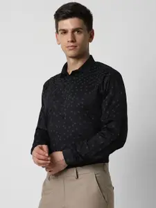 V Dot Spread Collar Slim Fit Geometric Printed Party Shirt