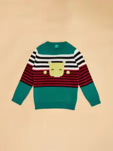 YU by Pantaloons Boys Striped Embroidered Round Neck Acrylic Pullover Sweater