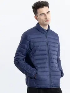 Snitch Navy Blue Mock Collar Puffer Jacket