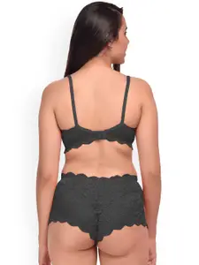 PIBU Pack Of 2 Self-Design Net Bra & Boy Shorts