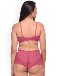 PIBU Pack Of 2 Self-Design Net Bra & Boy Shorts