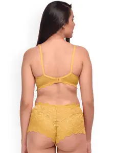 PIBU Pack of 3 Self-Design Net Bra & Boy Shorts