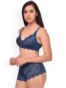 PIBU Self-Design Net Bra & Boy Shorts