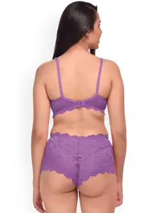 PIBU Pack Of 2 Self-Design Net Bra & Boy Shorts