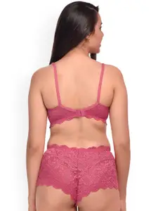 PIBU Pack Of 2 Self-Design Net Bra & Boy Shorts