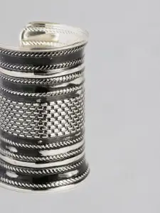Sangria Women Silver-Plated Textured Oxidised Cuff Bracelet