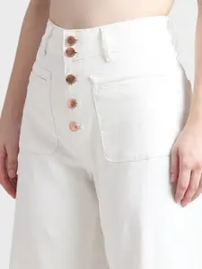 ONLY Women Wide Leg High-Rise Stretchable Cotton Jeans