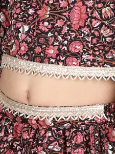 Cutiekins Girls Floral Printed Ready To Wear Lehenga & Choli