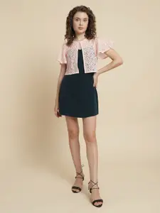 UnaOne Floral Self Design Cotton Crop Open Front Shrug