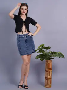 SIGHTBOMB Tie-Up Detailed Crop Front Open Cotton Top