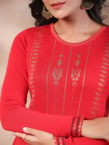 Ishin Ethnic Motifs Woven Designed Calf Length Jacquard Kurta