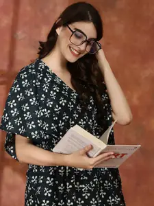 Boston Club Floral Printed Pure Cotton Maxi Kaftan Nightdress