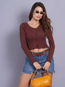 SIGHTBOMB V-Neck Long Sleeve Cotton Crop Top