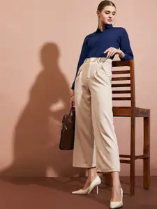 DressBerry Navy Blue Slim Fit Spread Collar Formal Shirt