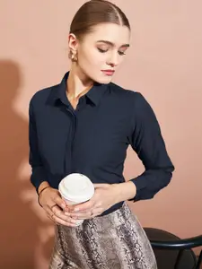 DressBerry Charcoal Slim Fit Spread Collar Formal Shirt