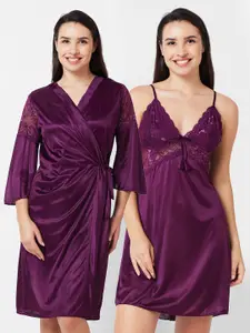 FashionRack Shoulder Straps Satin Nightdress With Robe