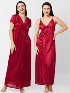 FashionRack Shoulder Straps Satin Nightdress With Robe