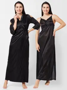 FashionRack Shoulder Straps Satin Nightdress With Robe