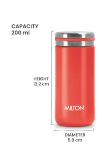 Milton Shiny Red Stainless Steel Leakproof Water Bottle - 200 ML