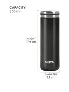Milton Shiny Black  Thermosteel Insulated Leakproof Water Bottle-300 ml