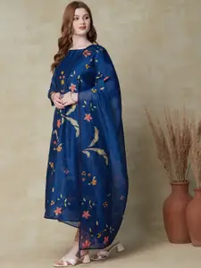 FASHOR Floral Embroidered Thread Work Chanderi Silk Kurta