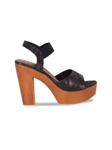 Catwalk Textured Open Toe Platform Heels With Backstrap