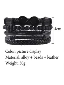 MEENAZ Men Leather Oxidised Beaded Multistrand Bracelet