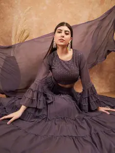 Sangria Sequence Embroidered Flared Lehenga Choli With Dupatta