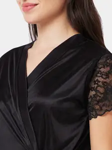 NOIRA Self Design Shoulder Straps Nightdress With Robe