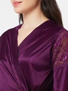 NOIRA Shoulder Straps Satin Nightdress With Robe