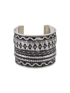 TEEJH Silver Plated Oxidised Cuff Bracelet