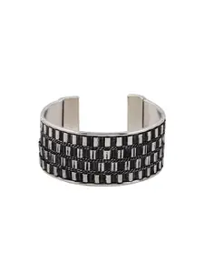 TEEJH Women Silver-Plated Oxidised Cuff Bracelet