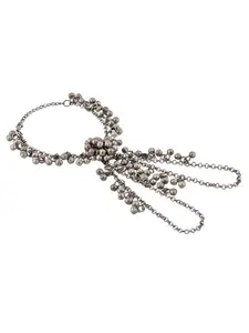 TEEJH Silver-Plated Oxidised Ring Bracelet